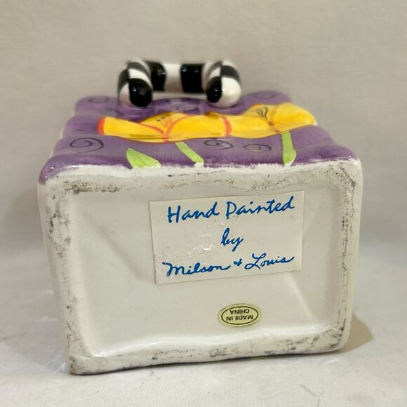 Milson & Louis Ceramic Purse Tote Bag Planter Vase Hand Painted Yellow Tulip - Picture 7 of 9